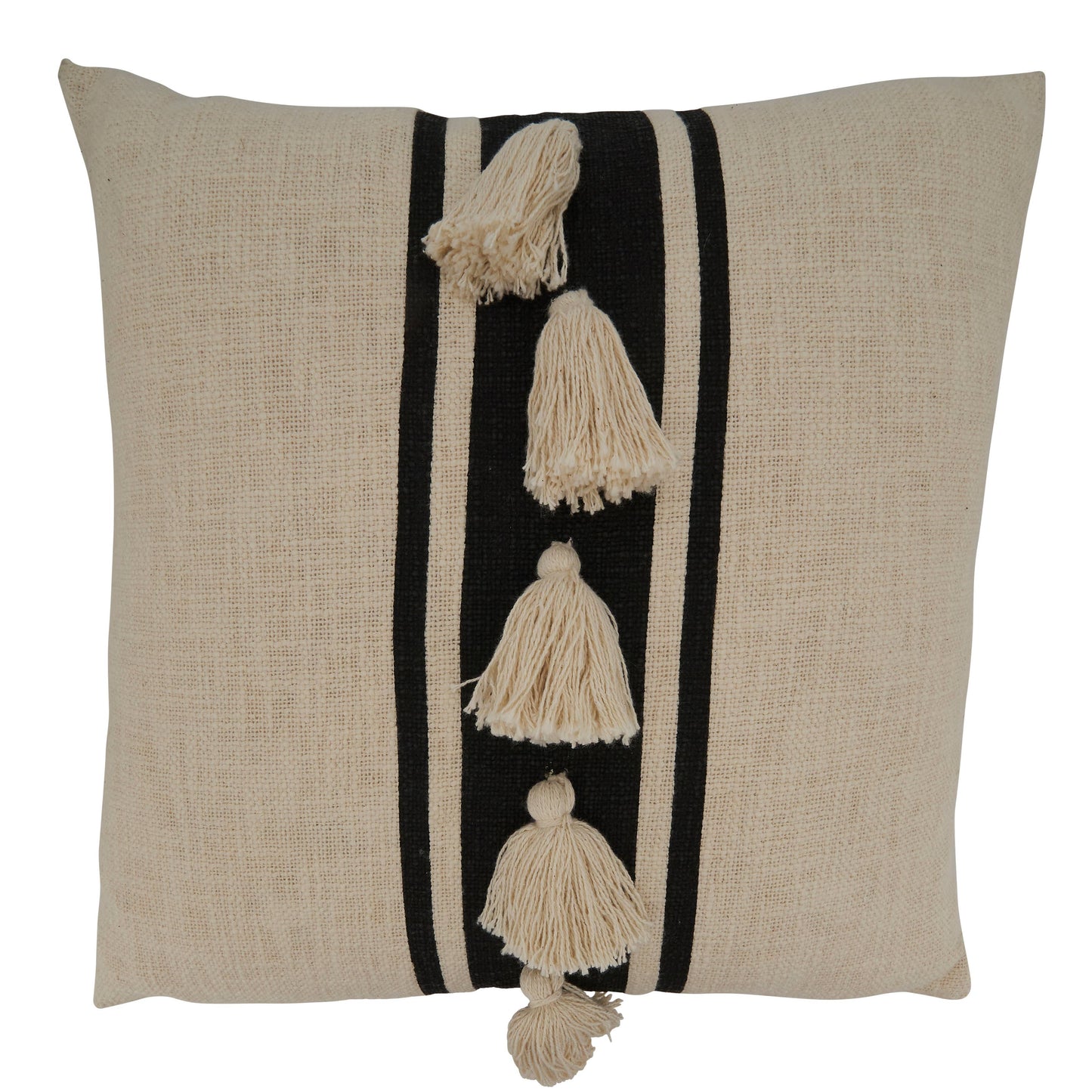 Striped Tassel Pillow: Grey / Down Filled / 12"x20"