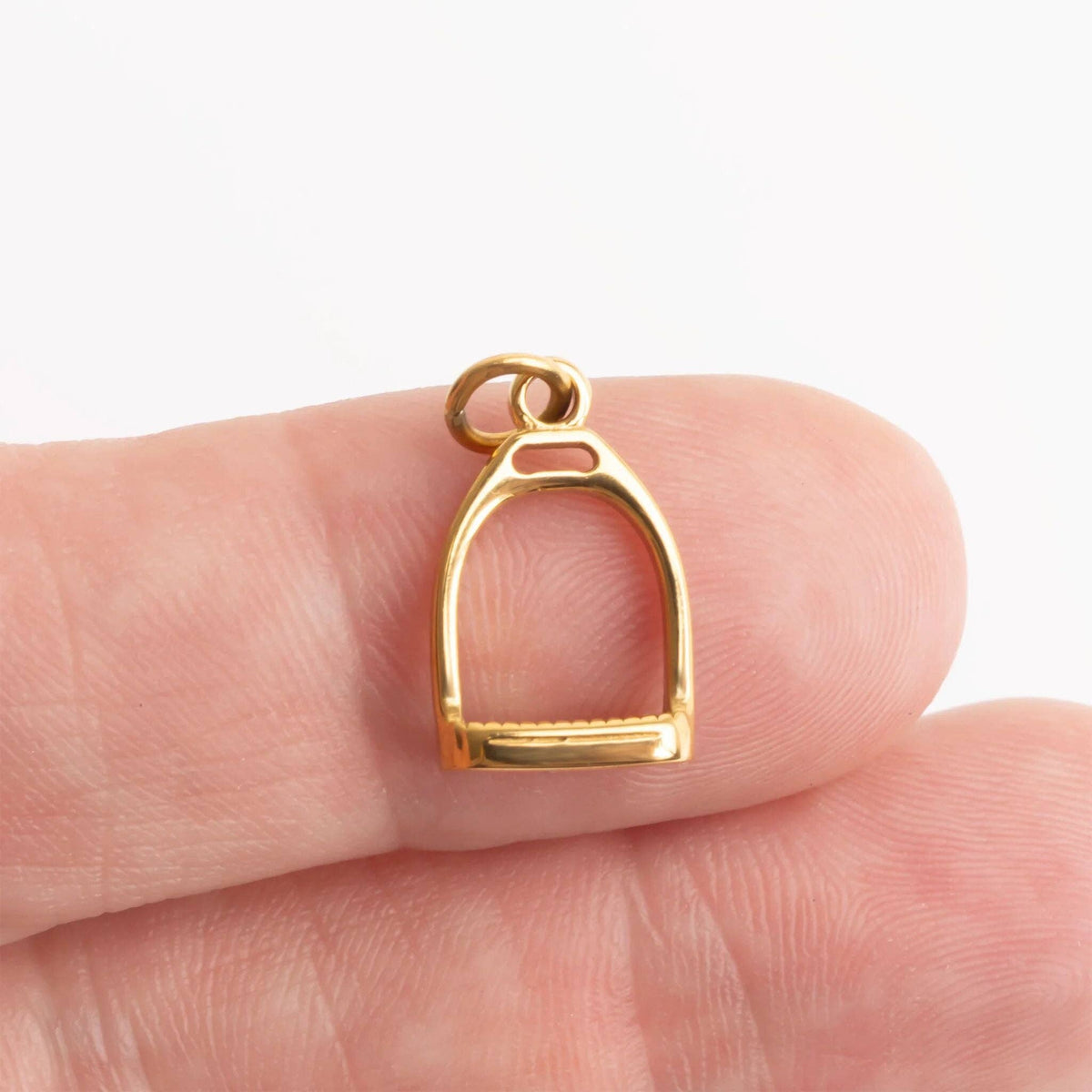 18K Gold PVD Stainless Steel Stirrup Charm: Gold