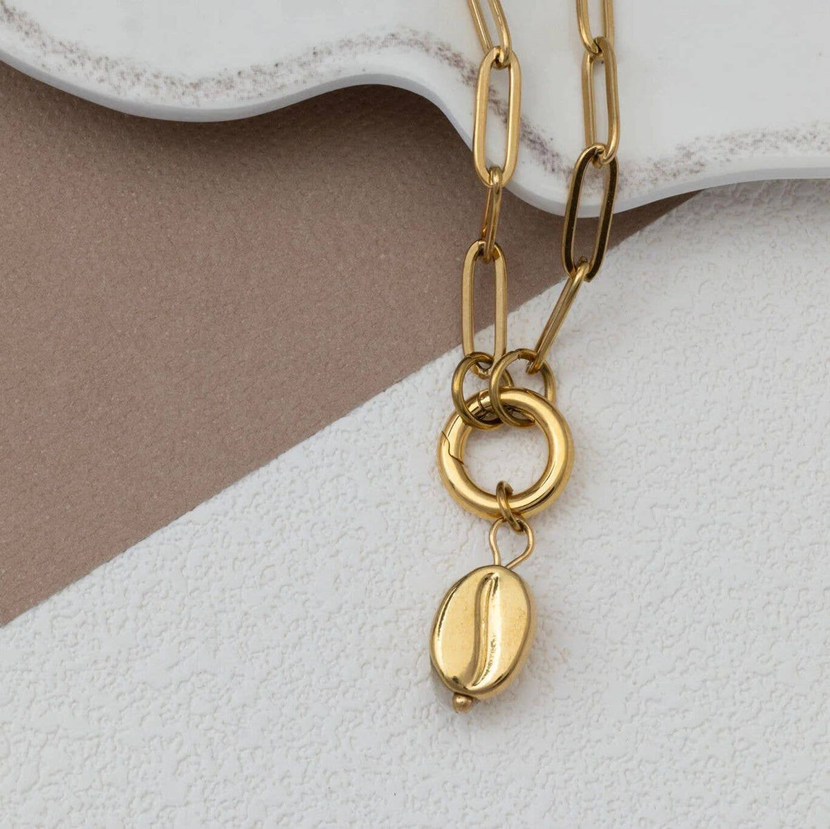 18k Gold PVD Stainless Steel Coffee Bean Charm: Gold