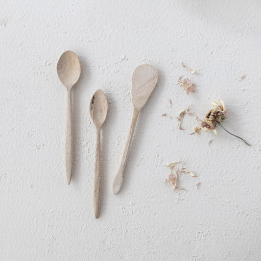 Hand-Carved Mango Wood Spoon, Bleached, Each One Will Vary