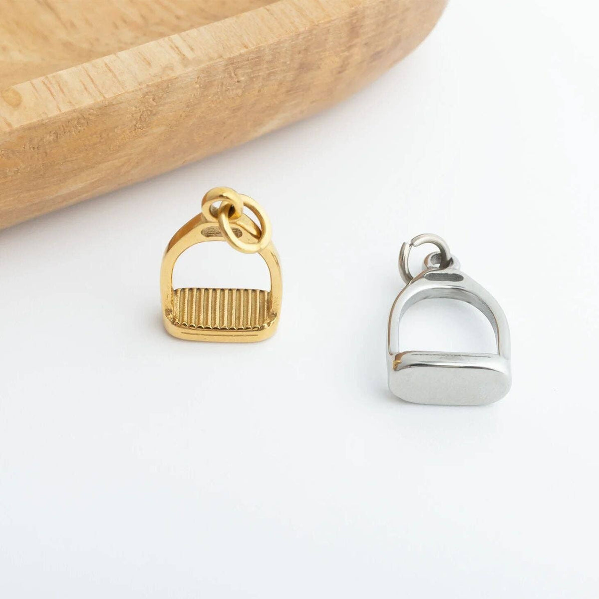 18K Gold PVD Stainless Steel Stirrup Charm: Gold