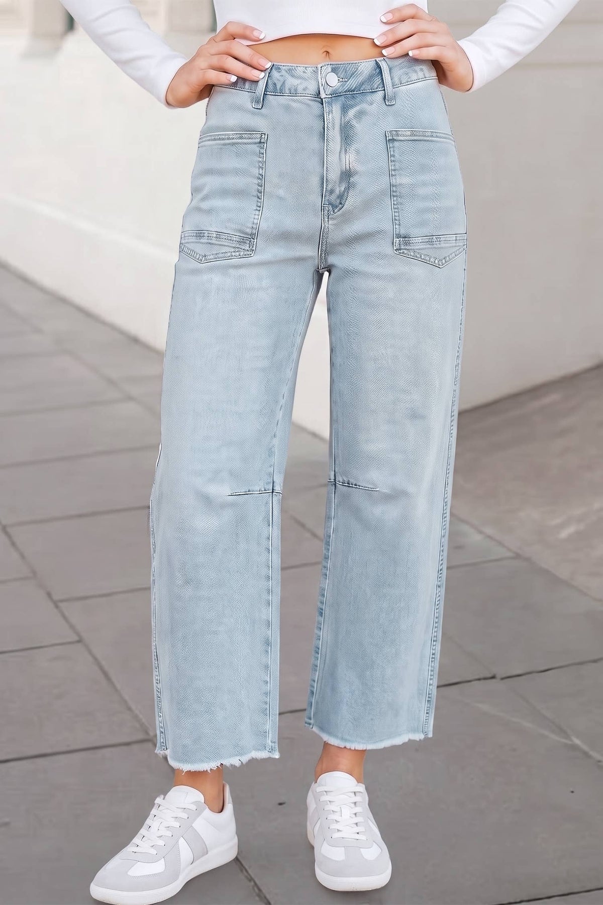 Casual Washed Frayed Cropped Jeans | 4-16: Black / 14