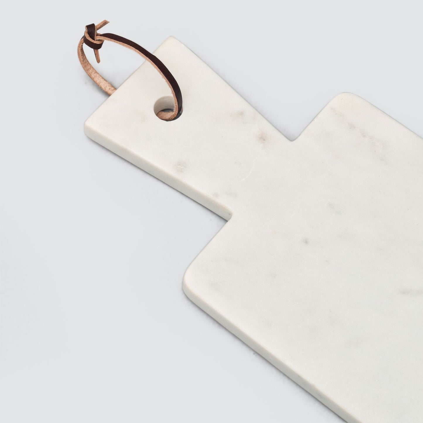 Two-Tone Marble Cutting Board with Leather Handle, White and Black
