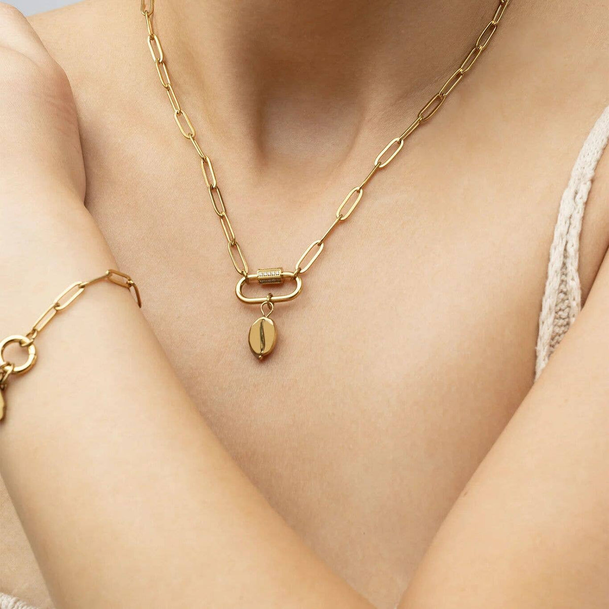 18k Gold PVD Stainless Steel Coffee Bean Charm: Gold