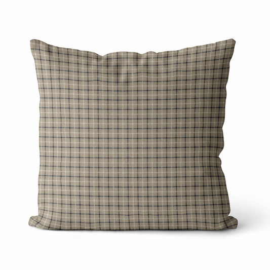 Nolan Pillow Cover | Plaid Tartan Neutral Cushion Cover: 20” x 20” / Printed Back
