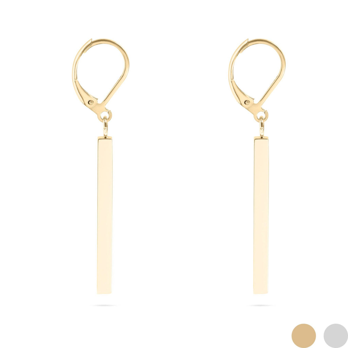 18K Gold Stainless Steel Dangle Vertical Drop Bar Earrings: Stainless