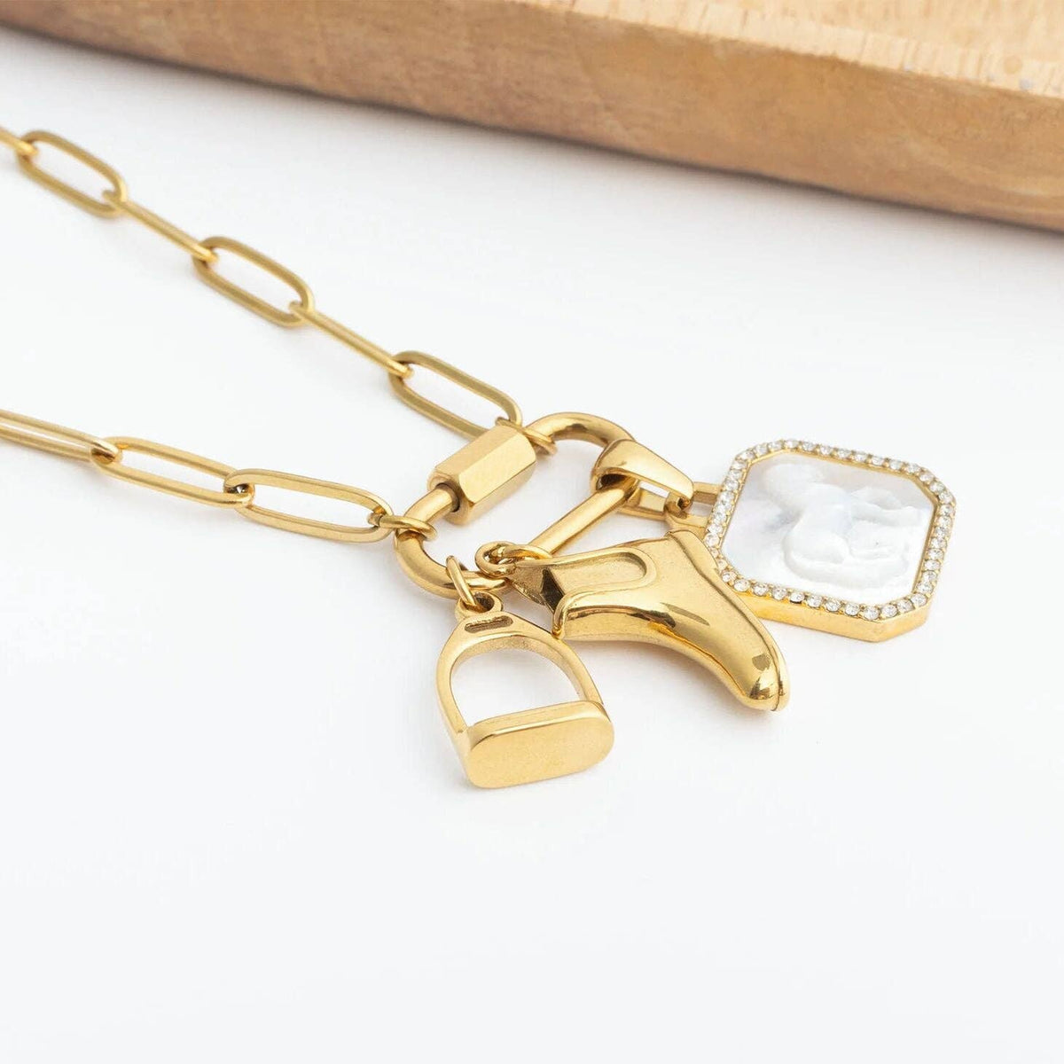 18K Gold PVD Stainless Steel Stirrup Charm: Gold