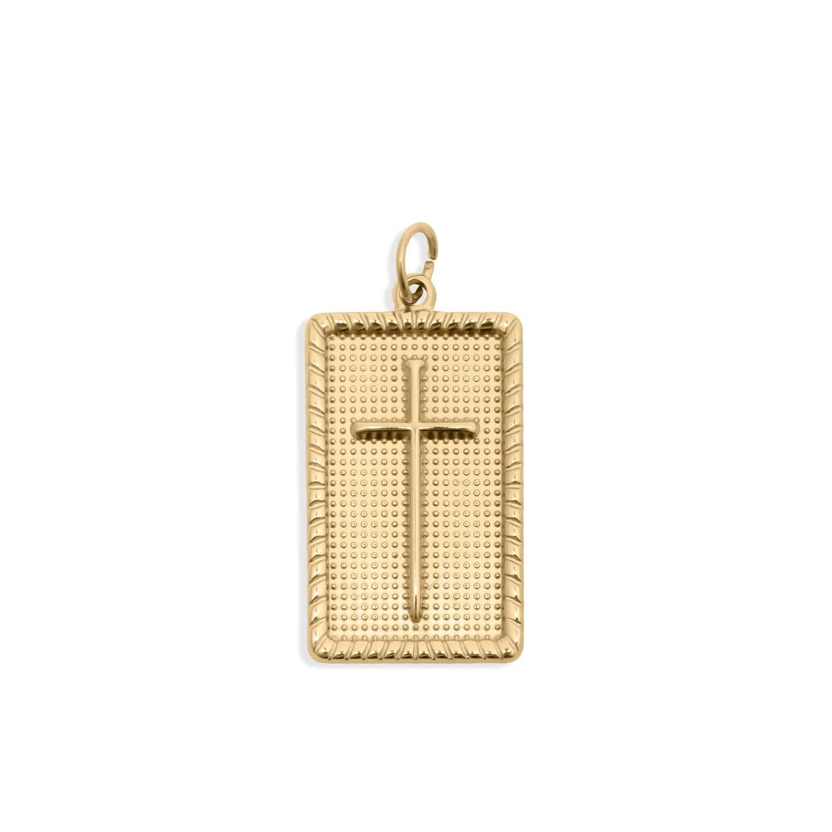 18K Gold PVD Stainless Steel Square Pendant with Cross: Gold