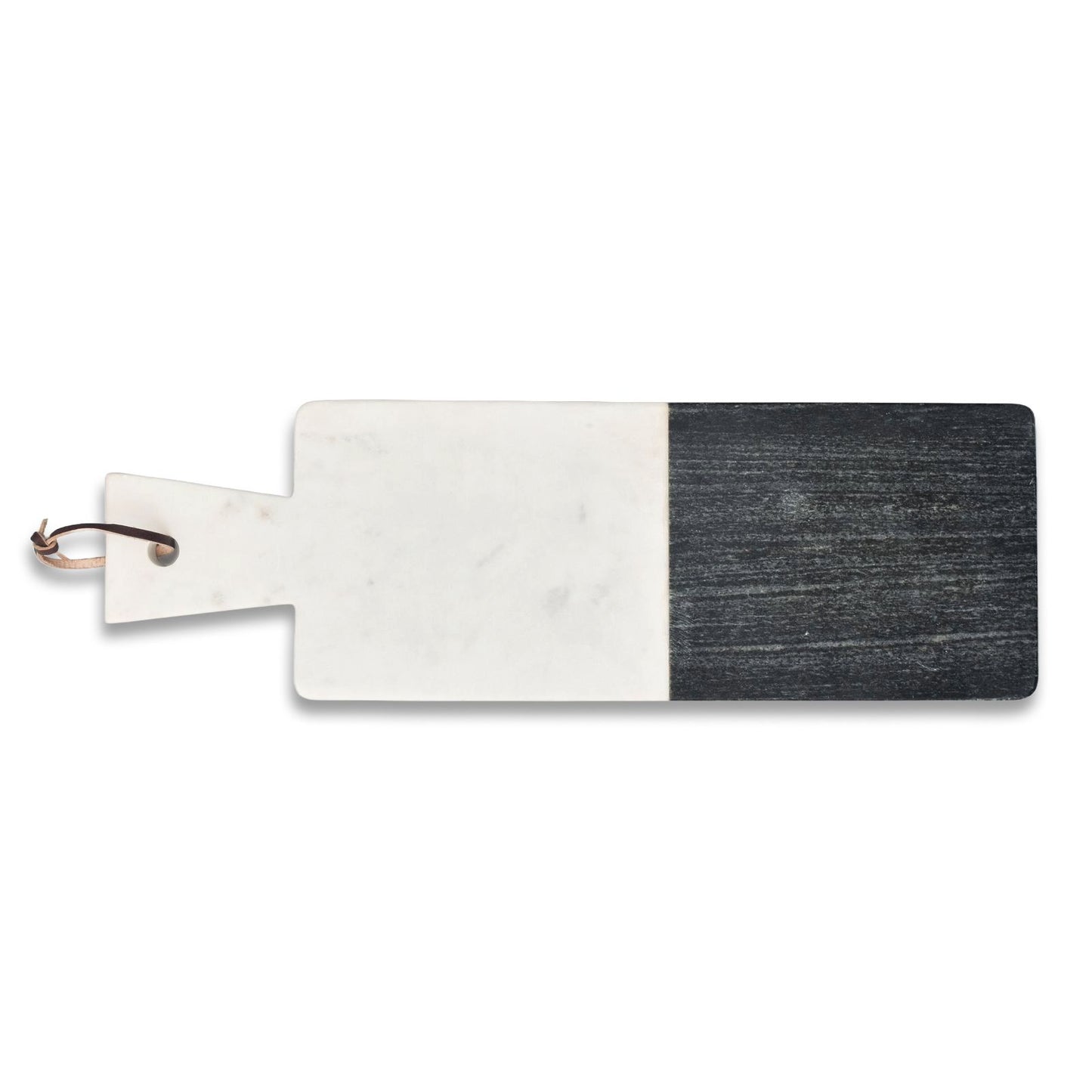 Two-Tone Marble Cutting Board with Leather Handle, White and Black