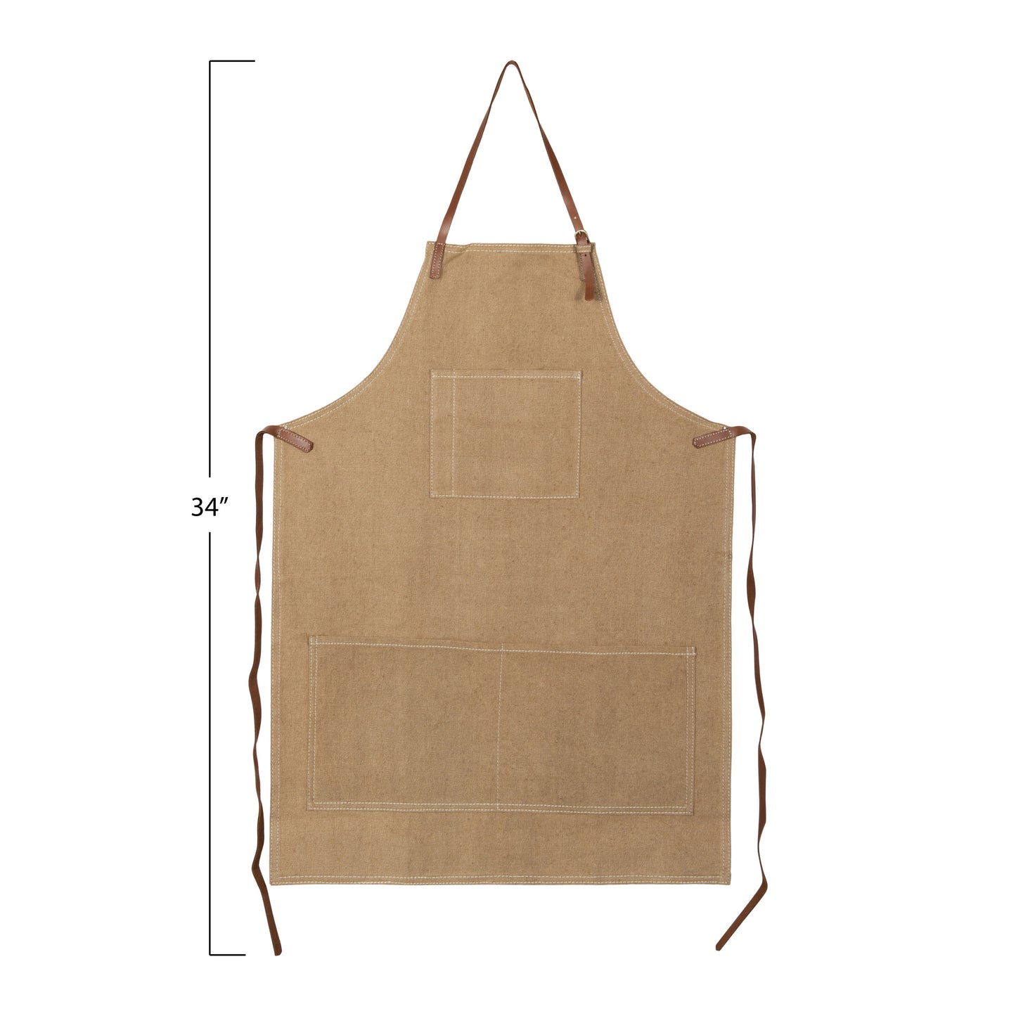 Cotton Canvas Apron with Pockets and Leather Ties