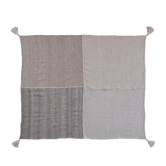 Woven Wool Blend Patchwork Throw With Tassels, Grey, 60”L x 50”W