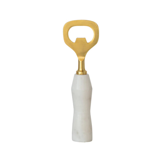 Stainless Steel & Marble Bottle Opener, Gold Finish & White - Twelve 28 Market