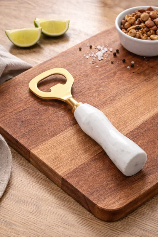 Stainless Steel & Marble Bottle Opener, Gold Finish & White - Twelve 28 Market