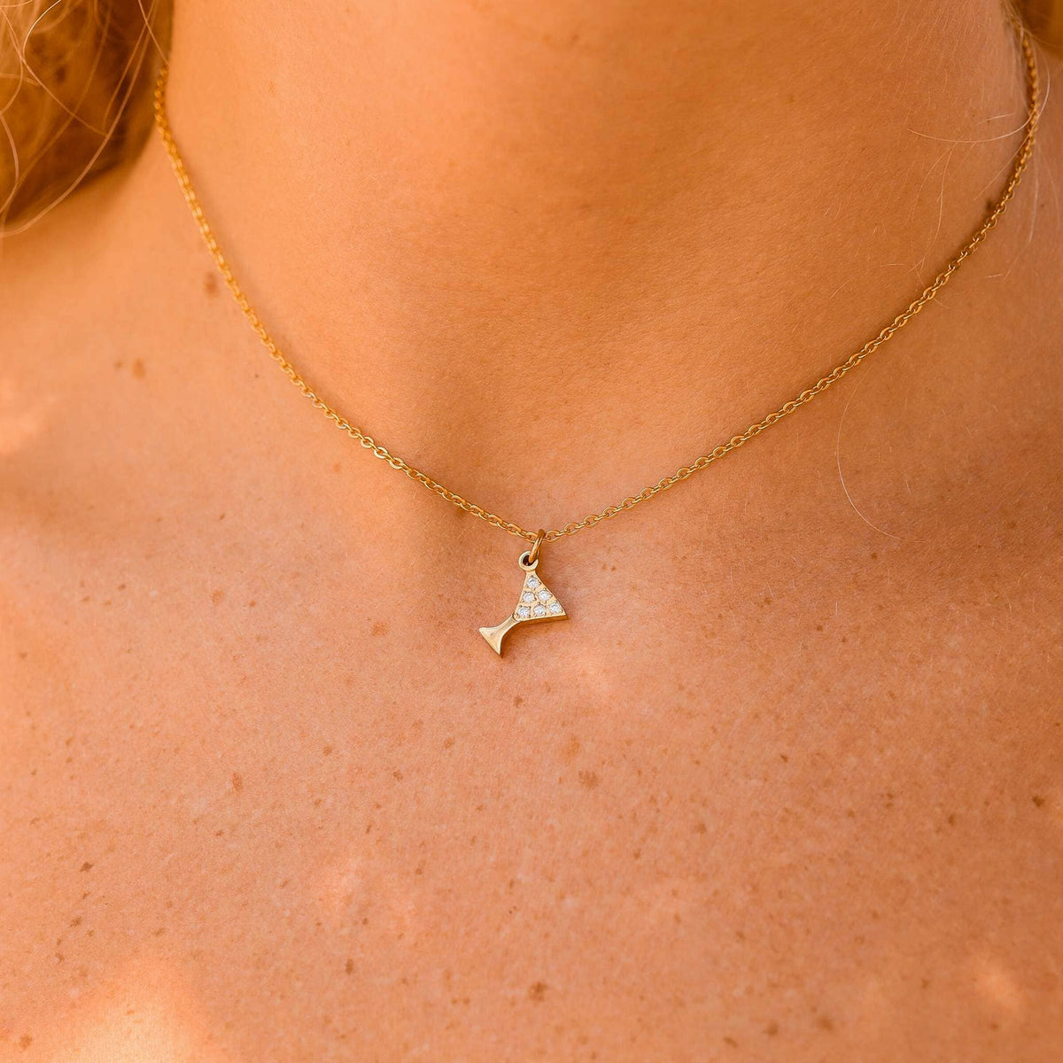 18K Gold PVD Stainless Steel CZ Martini Glass Charm: Gold