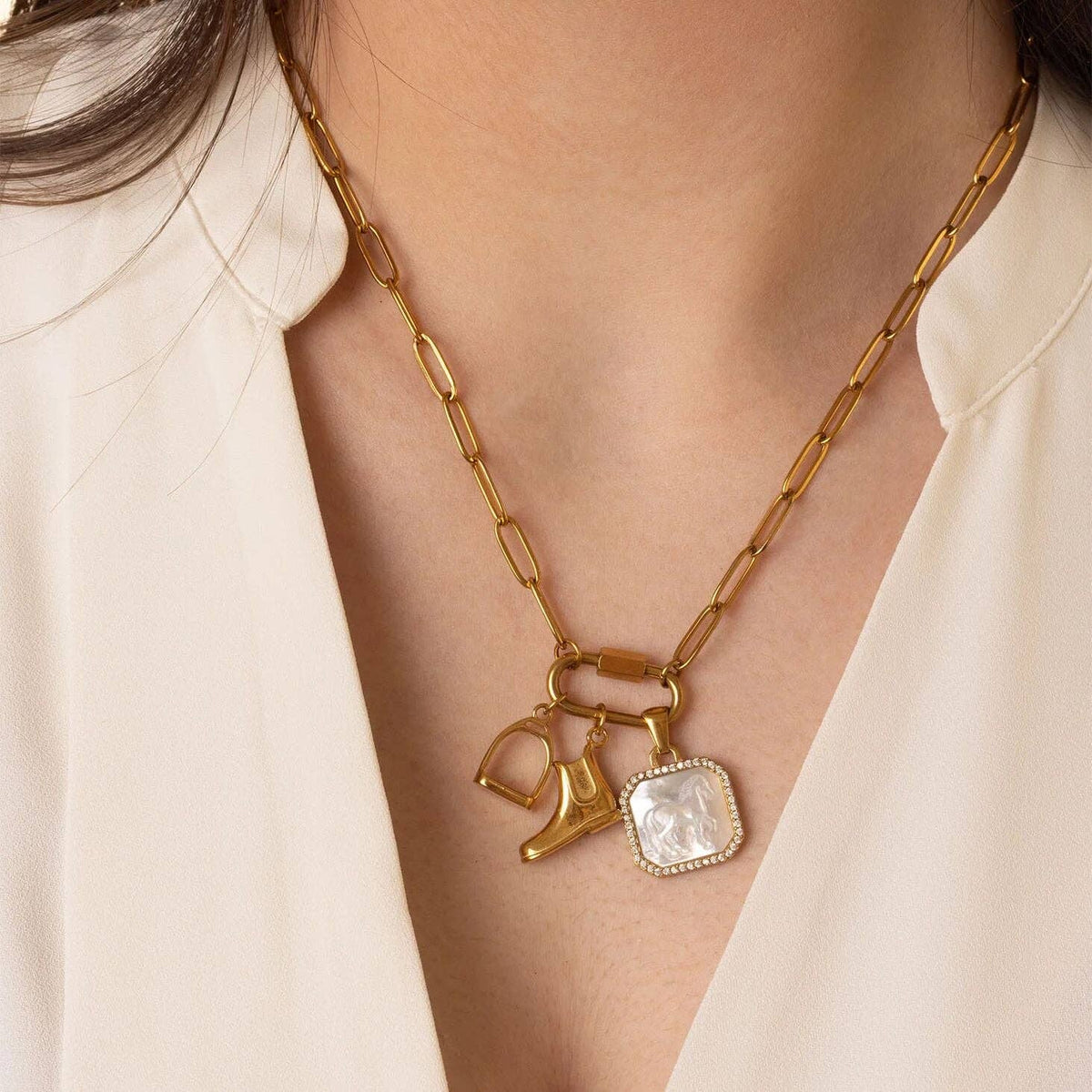 18K Gold PVD Stainless Steel Stirrup Charm: Gold