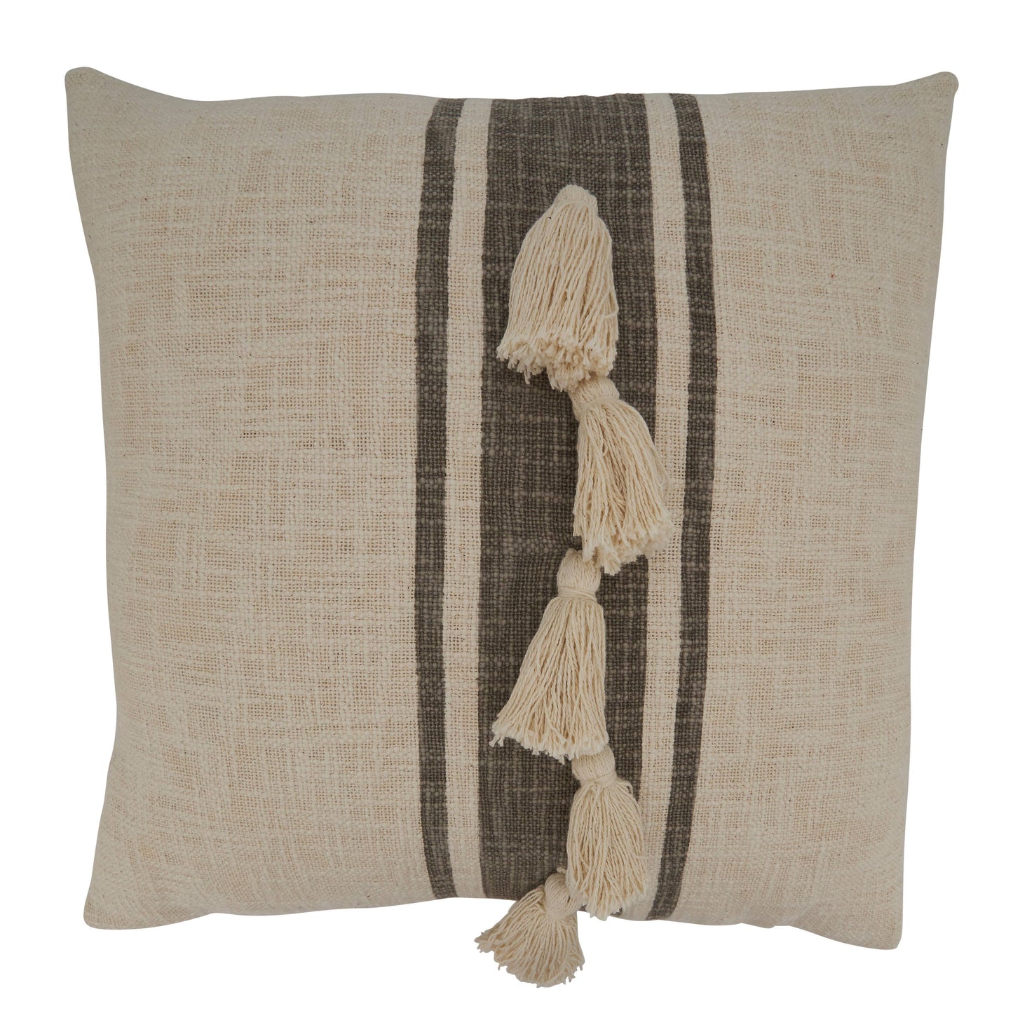 Striped Tassel Pillow: Grey / Down Filled / 12"x20"