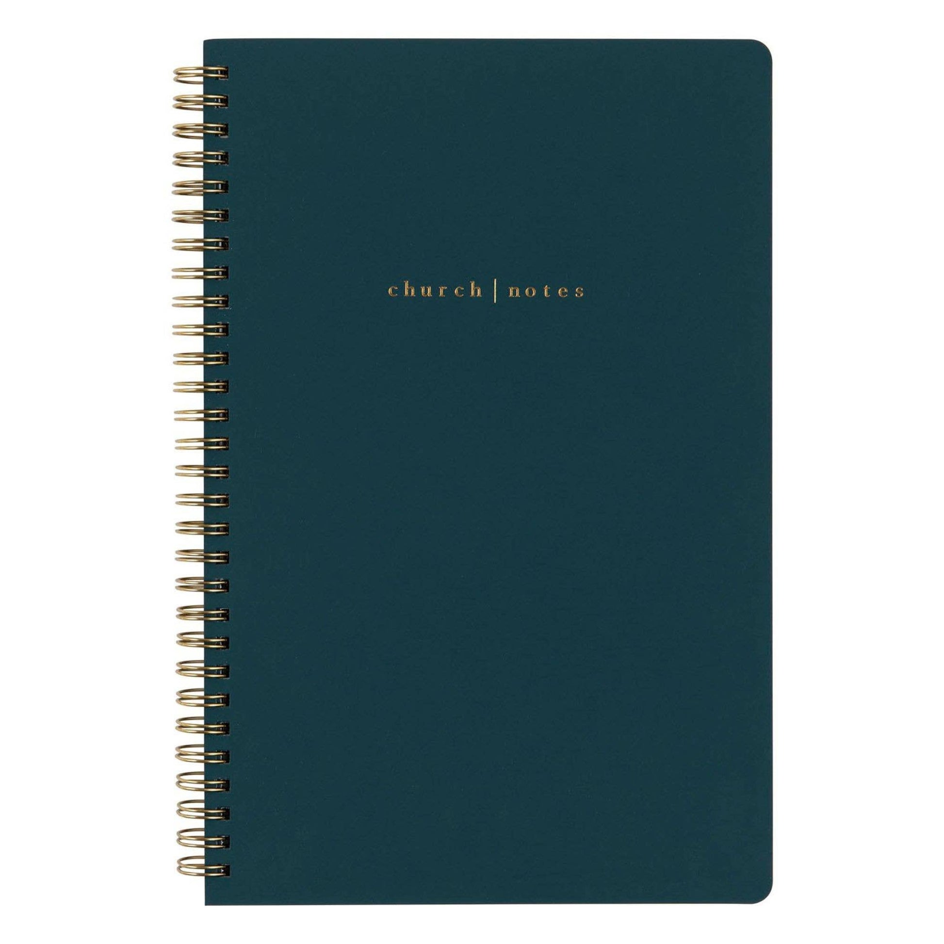 Dark blue notebook with 'church notes' text on a white background
