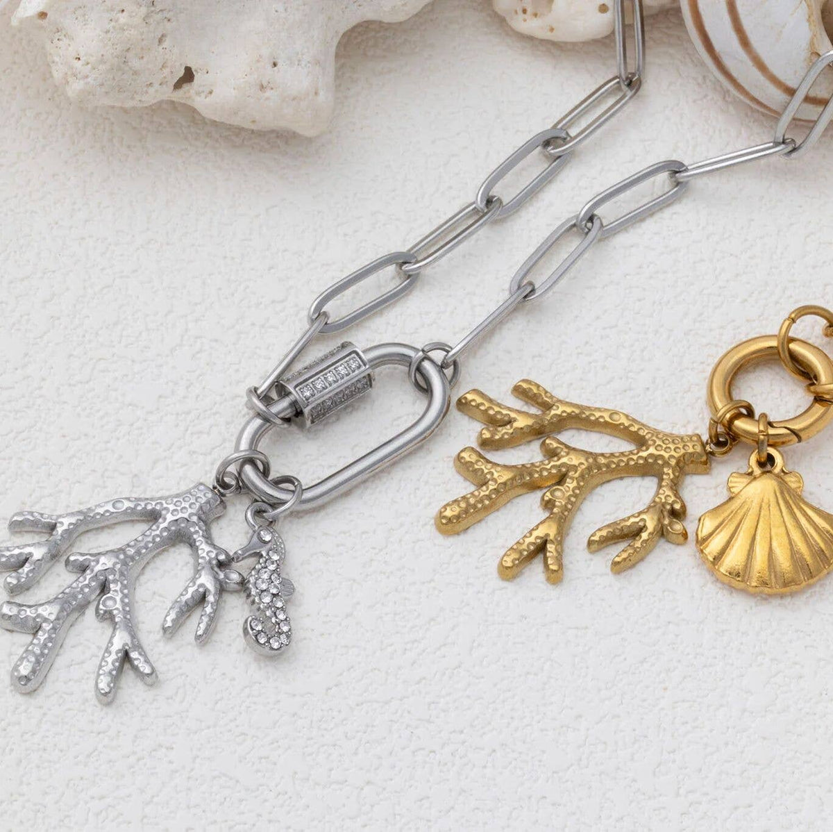 18K Gold PVD Stainless Steel Coral Charm: Gold