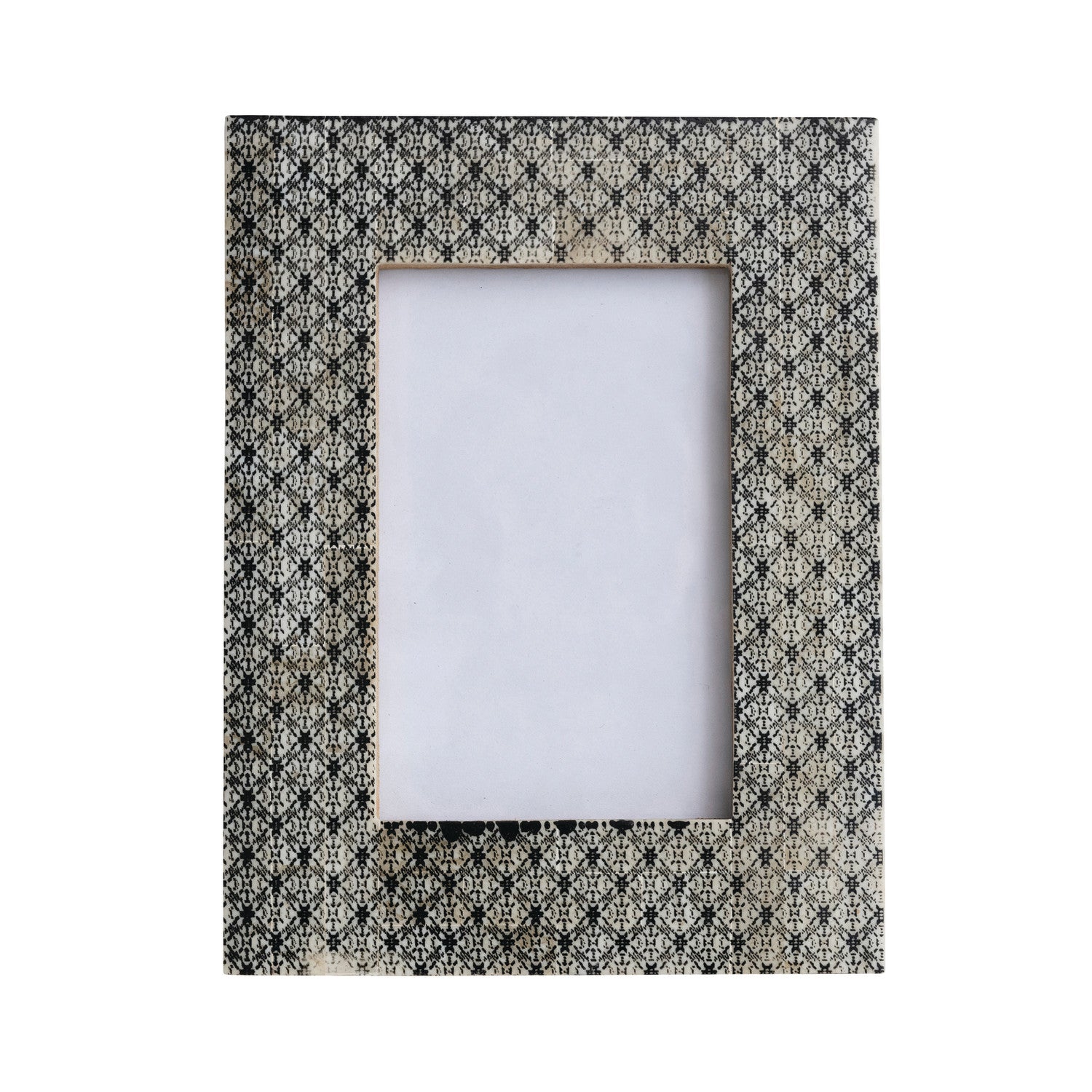 Resin & Glass Photo Frame w/ Pattern, Charcoal Color (Holds 4" x 6" Photo)