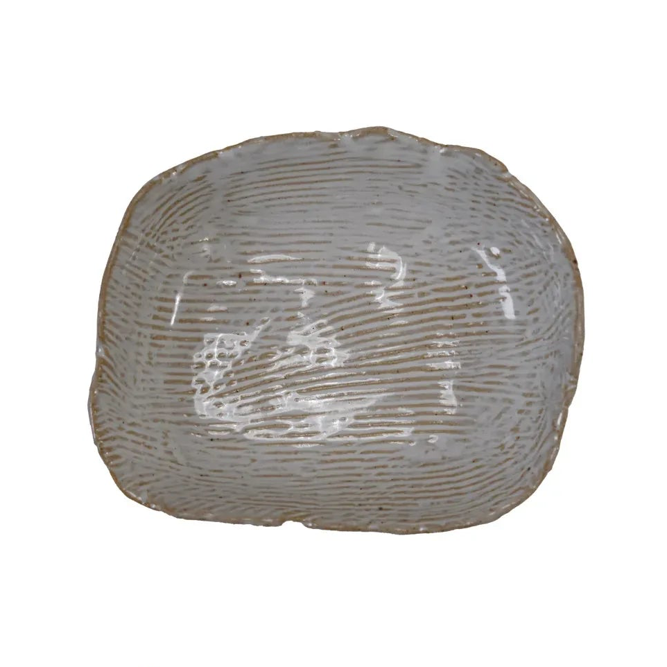 Stoneware Organic Shaped Footed Dish, White (Each One Will Vary)