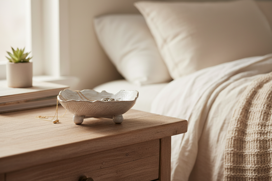 Stoneware Organic Shaped Footed Dish, White (Each One Will Vary)