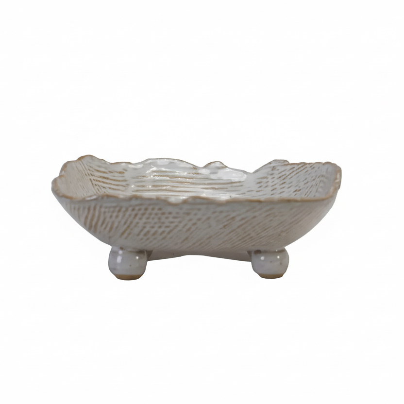 Stoneware Organic Shaped Footed Dish, White (Each One Will Vary)