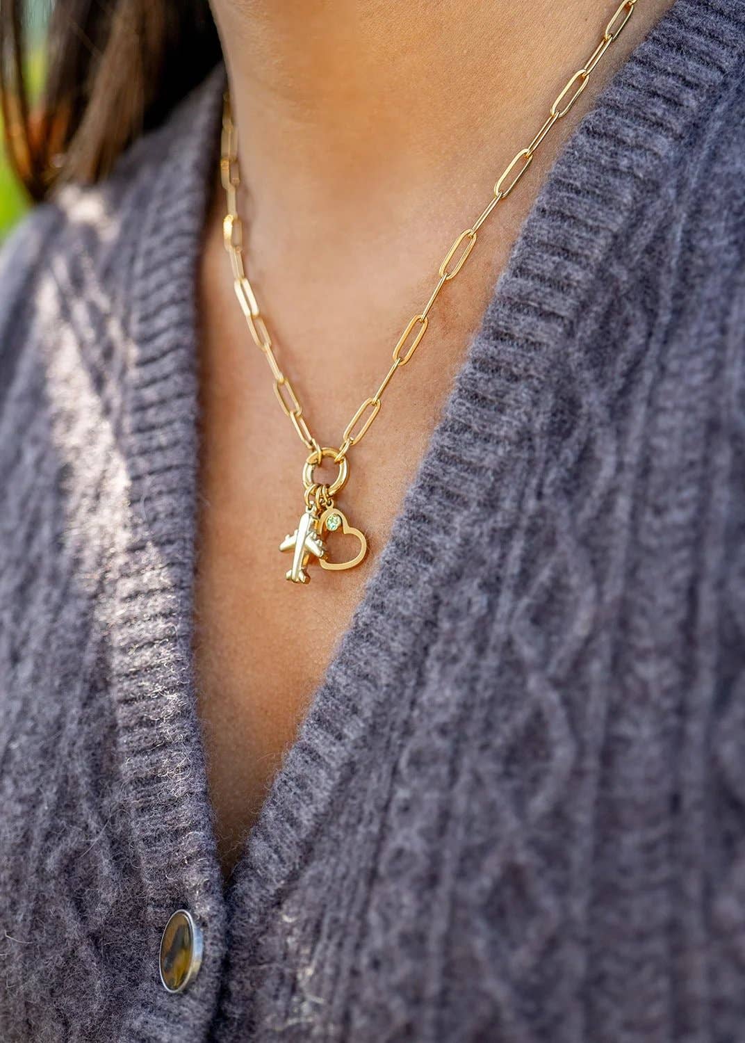 18K Gold PVD Stainless Steel Airplane Charm: Gold