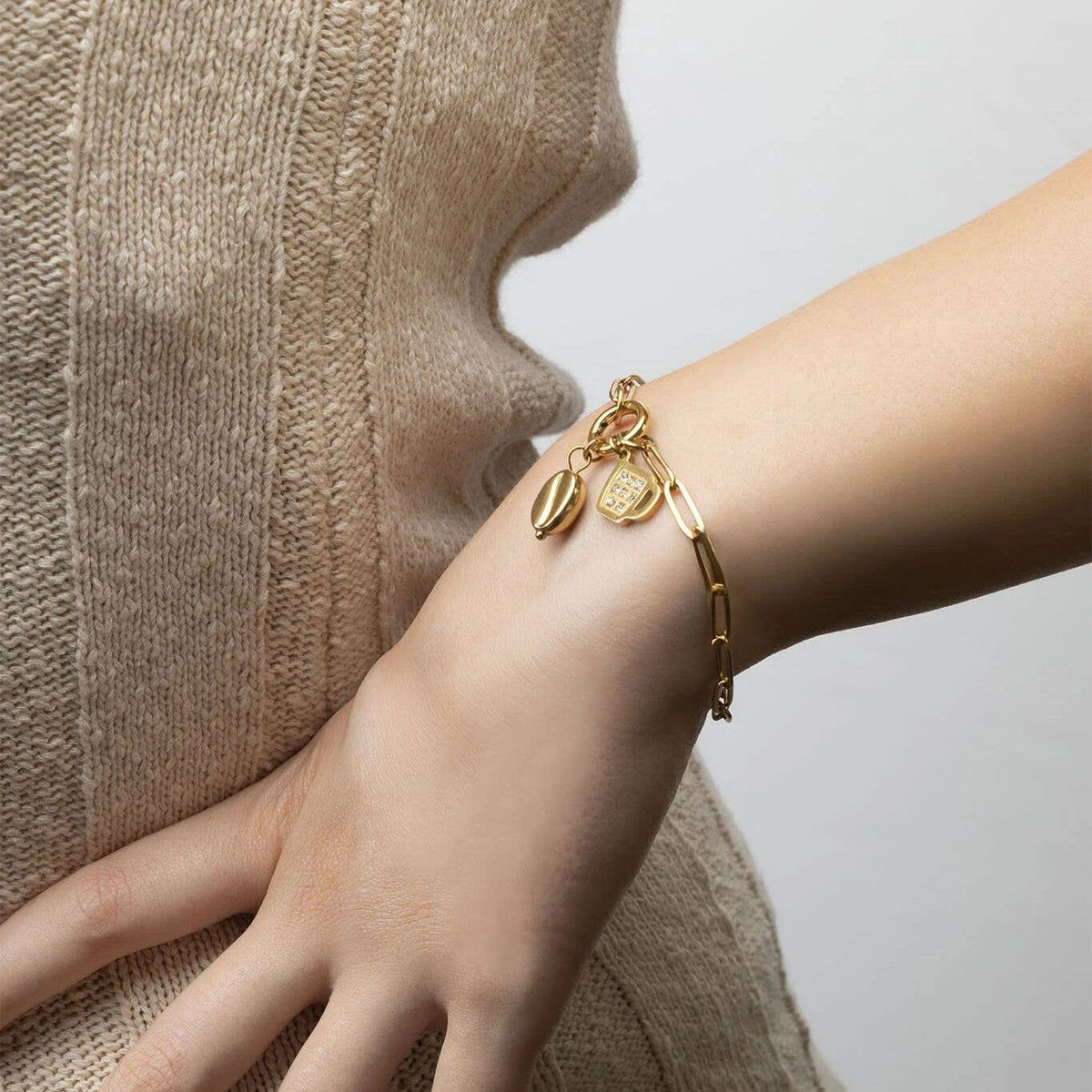 18k Gold PVD Stainless Steel Coffee Bean Charm: Gold