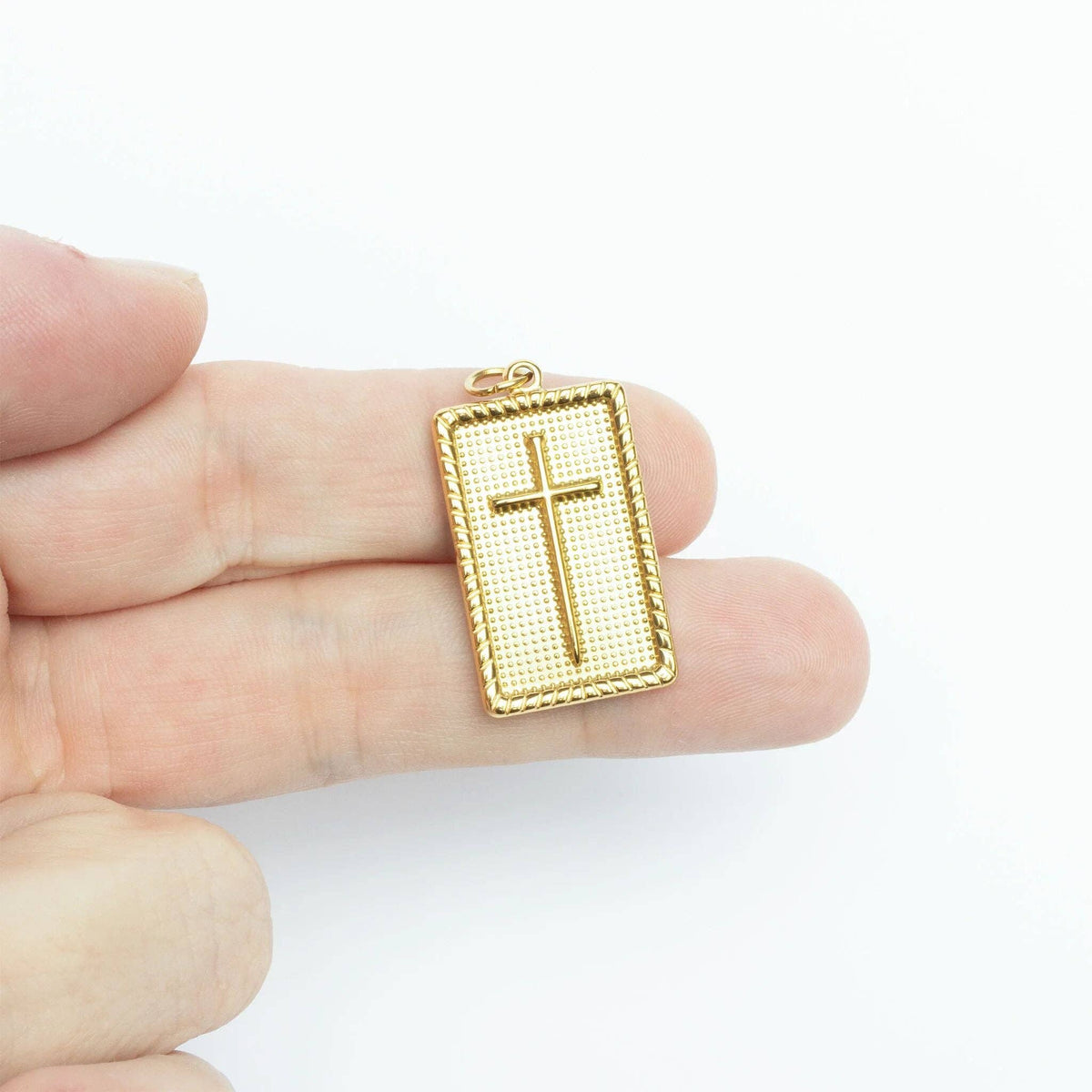 18K Gold PVD Stainless Steel Square Pendant with Cross: Gold