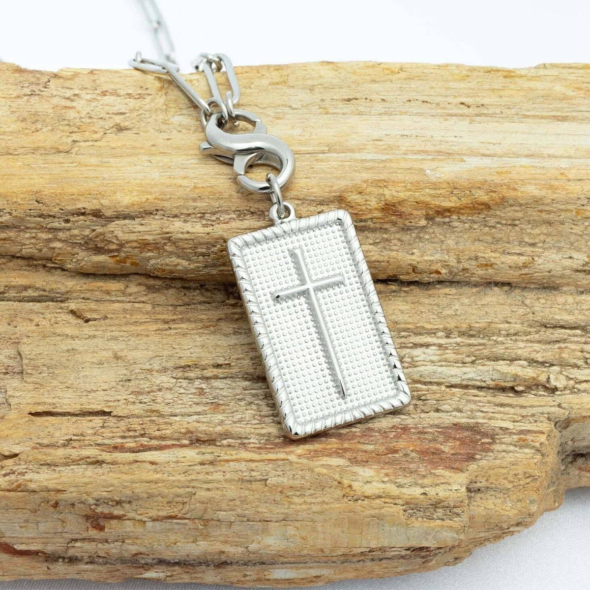 18K Gold PVD Stainless Steel Square Pendant with Cross: Gold