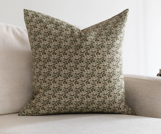 Serene Pillow Cover | Green Vintage Style Floral Throw Cover: 22” x 22” / Printed Back - Twelve 28 Market