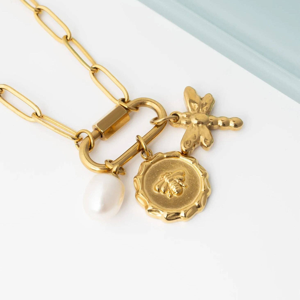 18K Gold PVD Natural Pearl Charm: Gold