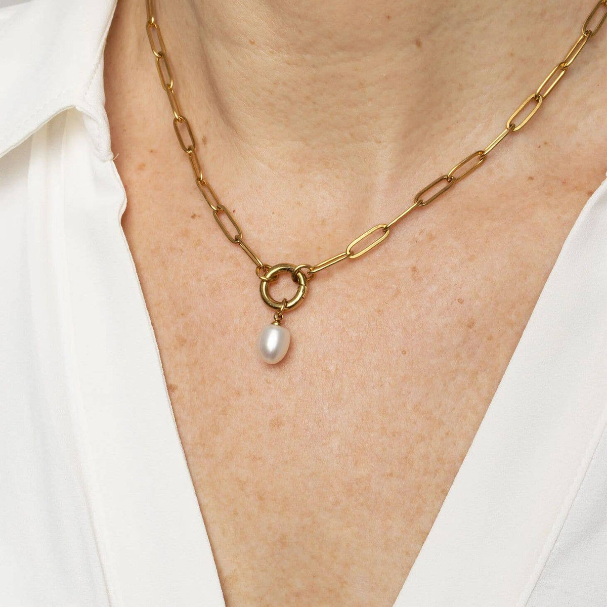 18K Gold PVD Natural Pearl Charm: Gold