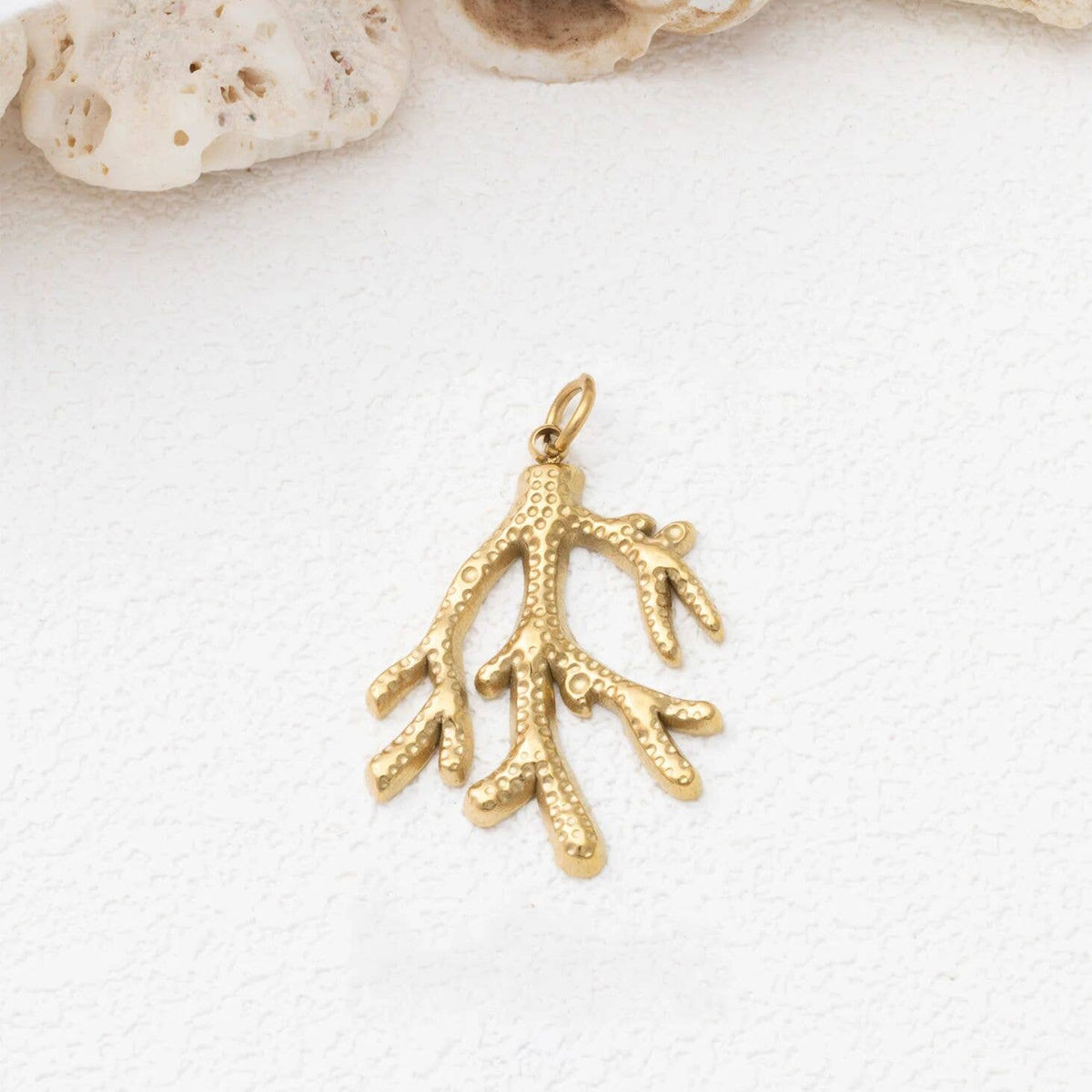 18K Gold PVD Stainless Steel Coral Charm: Gold