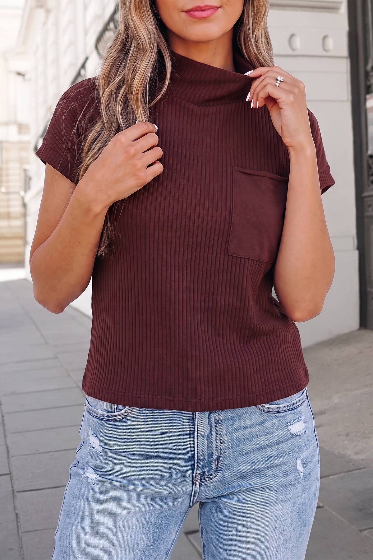 Cozy Ribbed Mock Neck Knit Sweater | S-2XL: Wine / Missy / S
