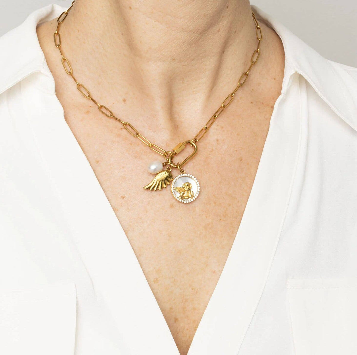 18K Gold PVD Natural Pearl Charm: Gold