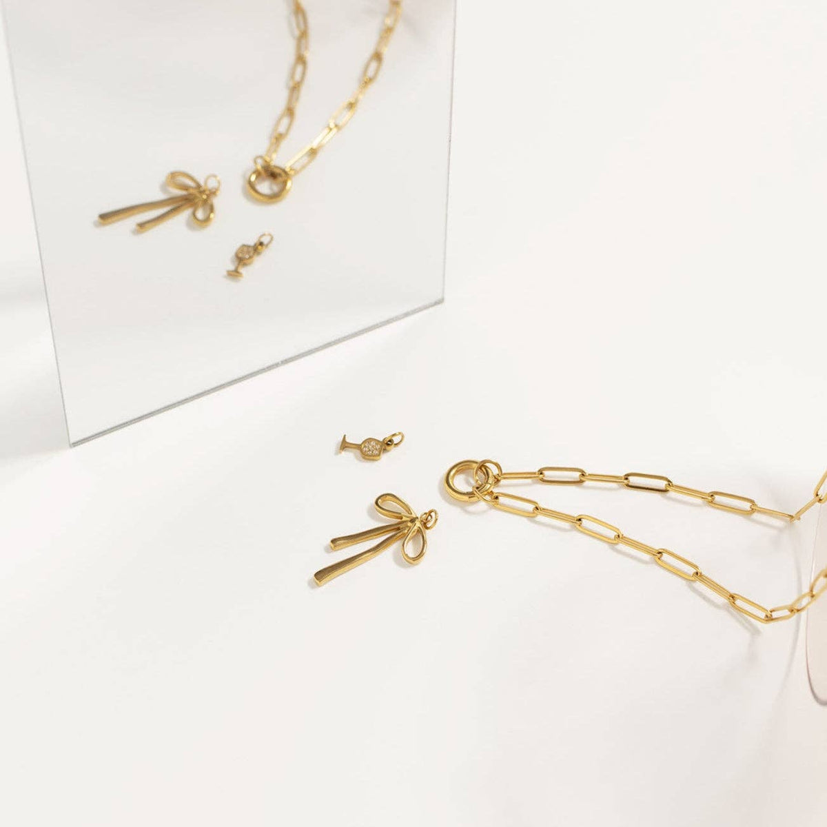 18K Gold PVD Stainless Steel Long Bow Charm: Gold