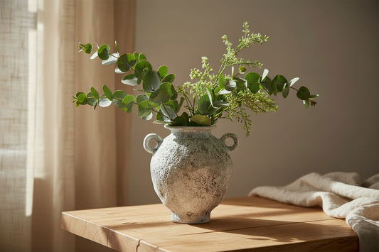 Stoneware Vase w/ Handles, Volcano Finish (Each One Will Vary)