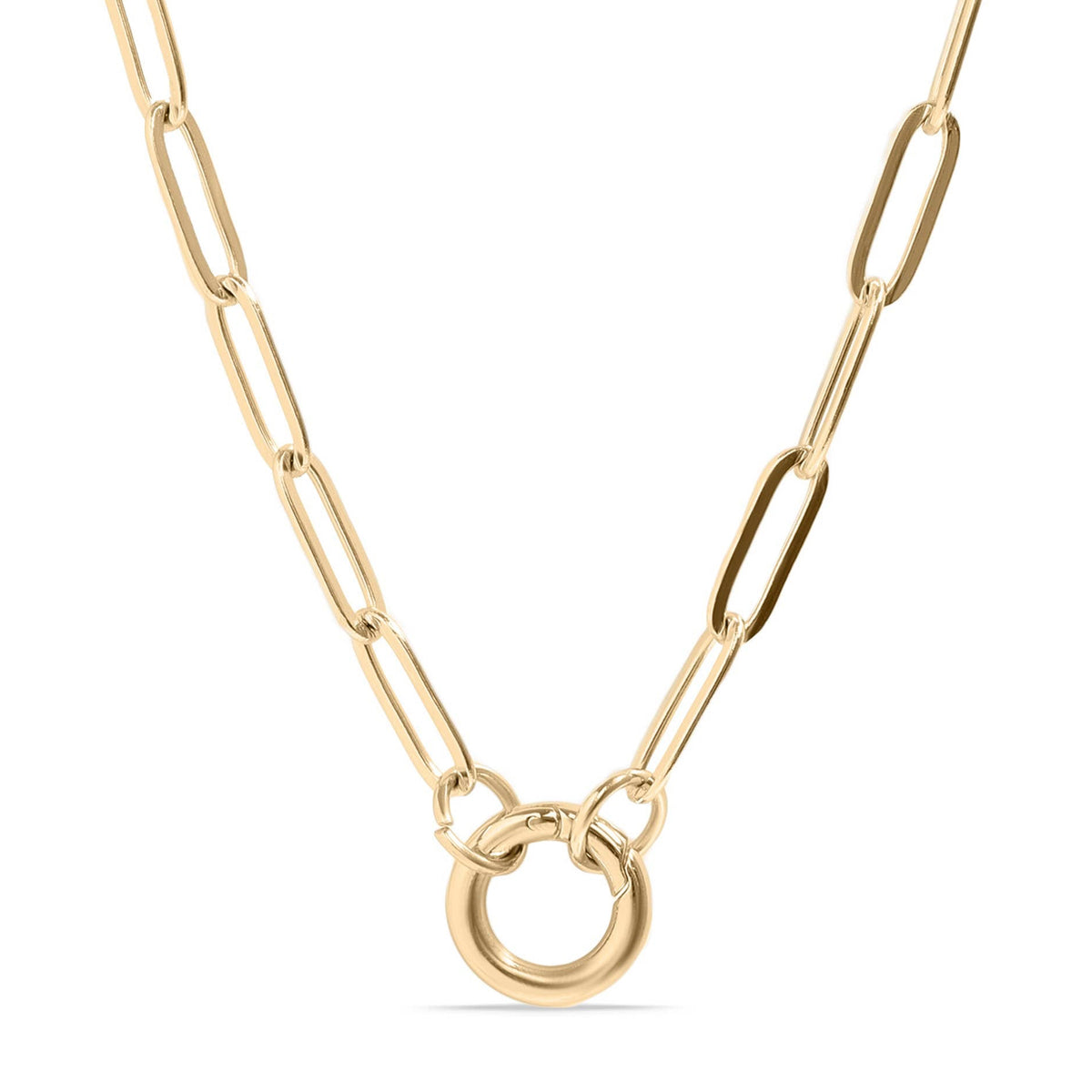Stainless Steel Paperclip Carabiner Charm Holder Necklace: Gold / 16"+2"