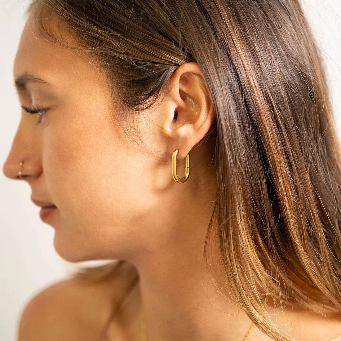 18K Gold PVD Stainless Steel Oval Huggie Earrings: Gold / 15mm
