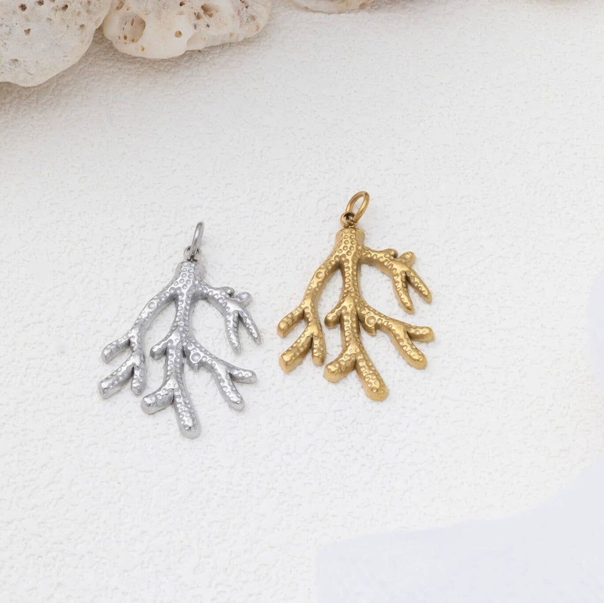 18K Gold PVD Stainless Steel Coral Charm: Gold