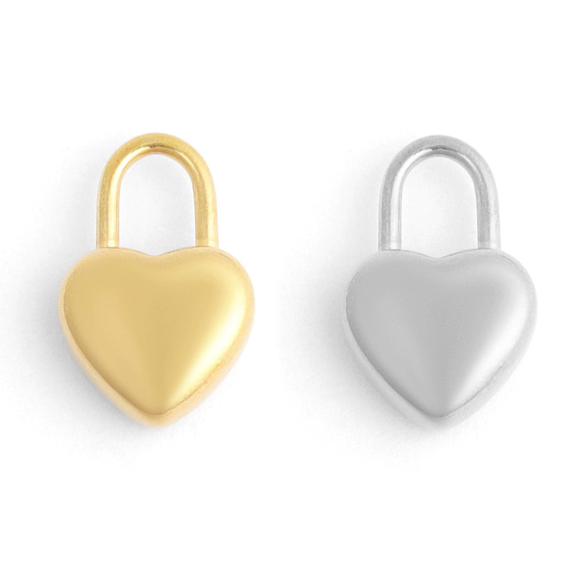 18K Gold PVD Stainless Steel Heart Padlock Charm: Gold