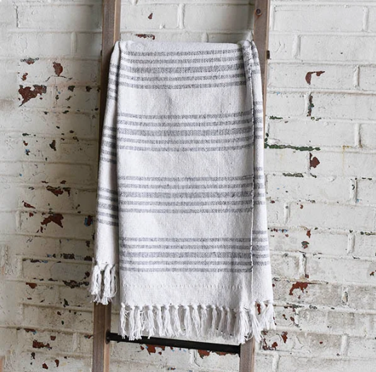 White and Grey Five Stripe Throw Blanket