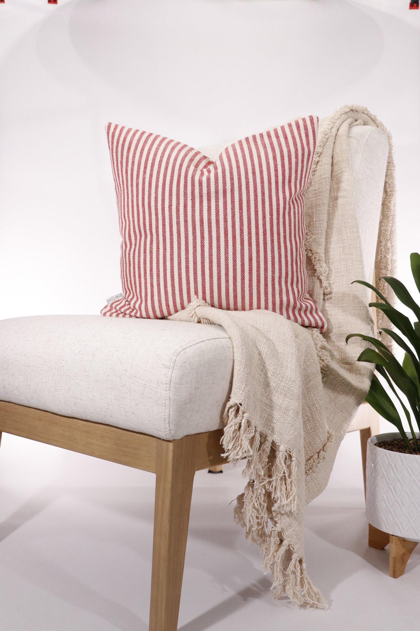 Red and Ivory Stripe Pillow Cover