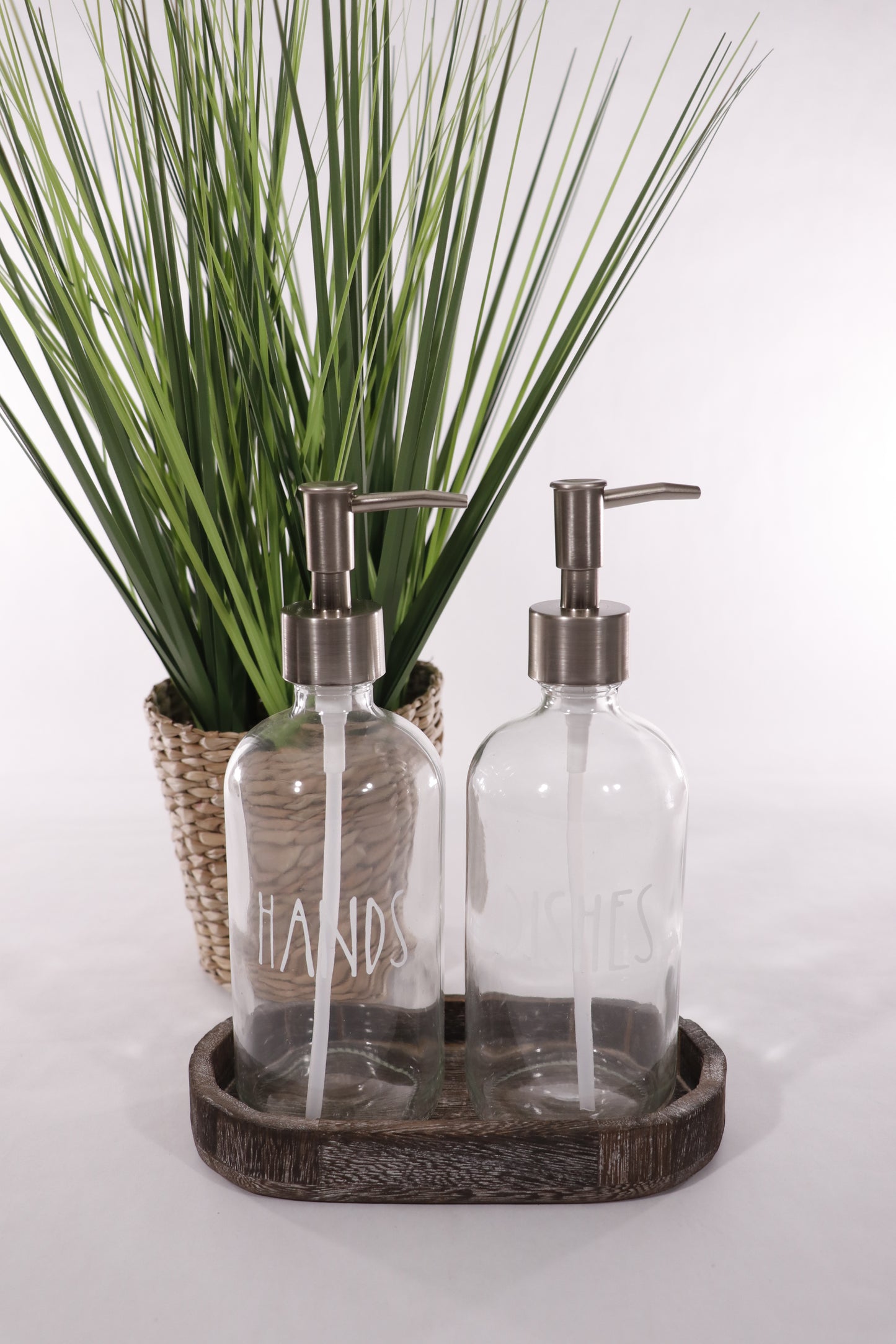 Clear Glass Soap Dispensers Set of 2