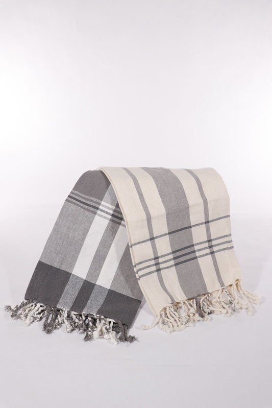 Multi Stripe Grey Fringed Kitchen Hand Towel Set of 2