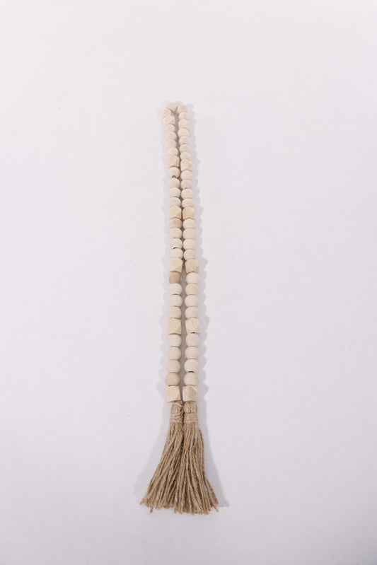Wood Bead String With Tassels