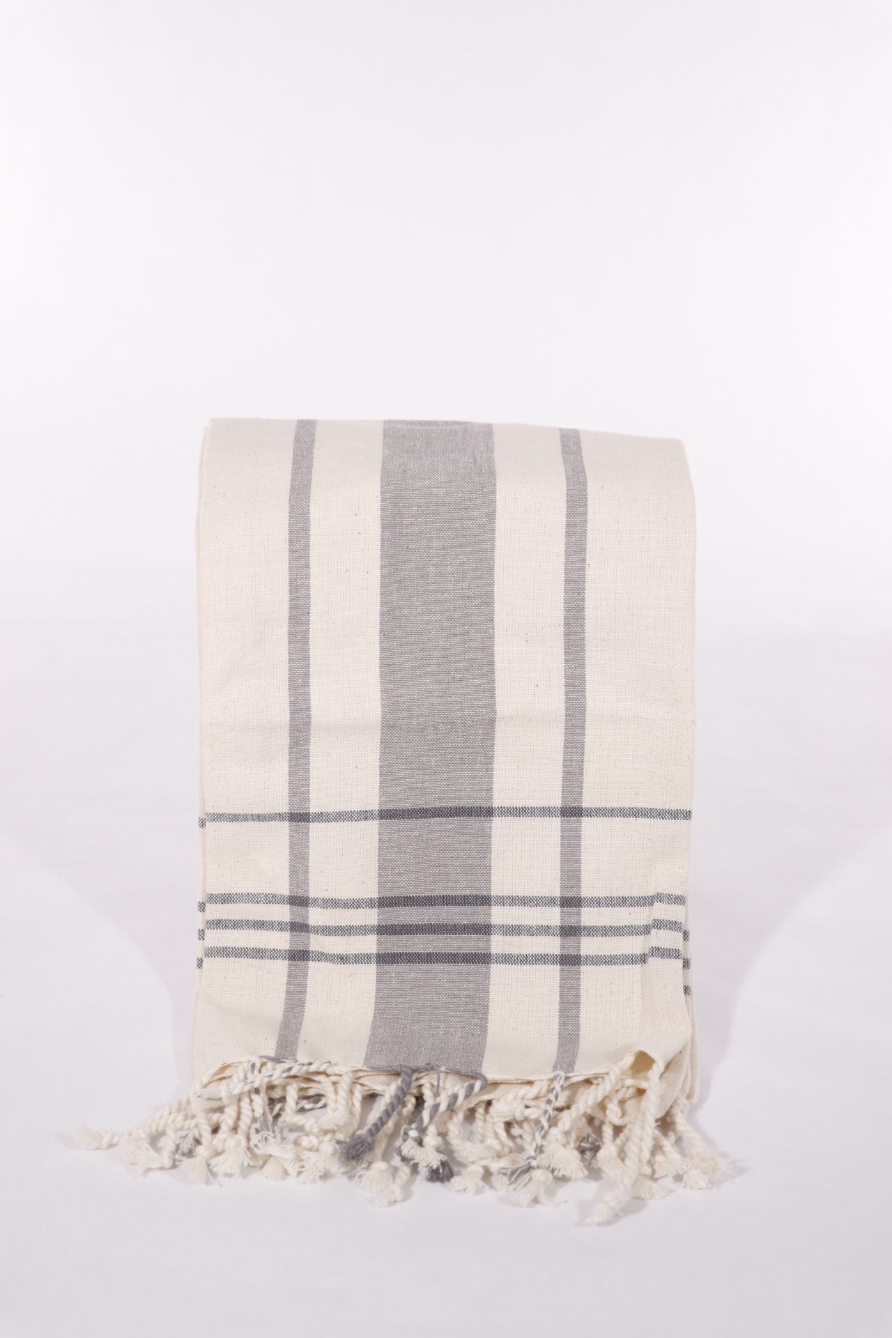 Multi Stripe Grey Fringed Kitchen Hand Towel Set of 2