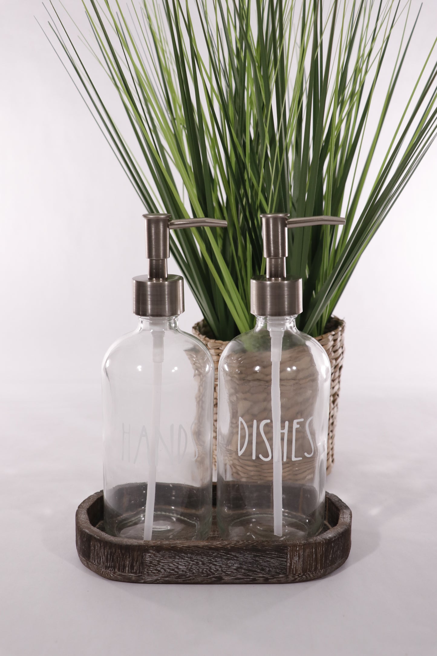 Clear Glass Soap Dispensers Set of 2
