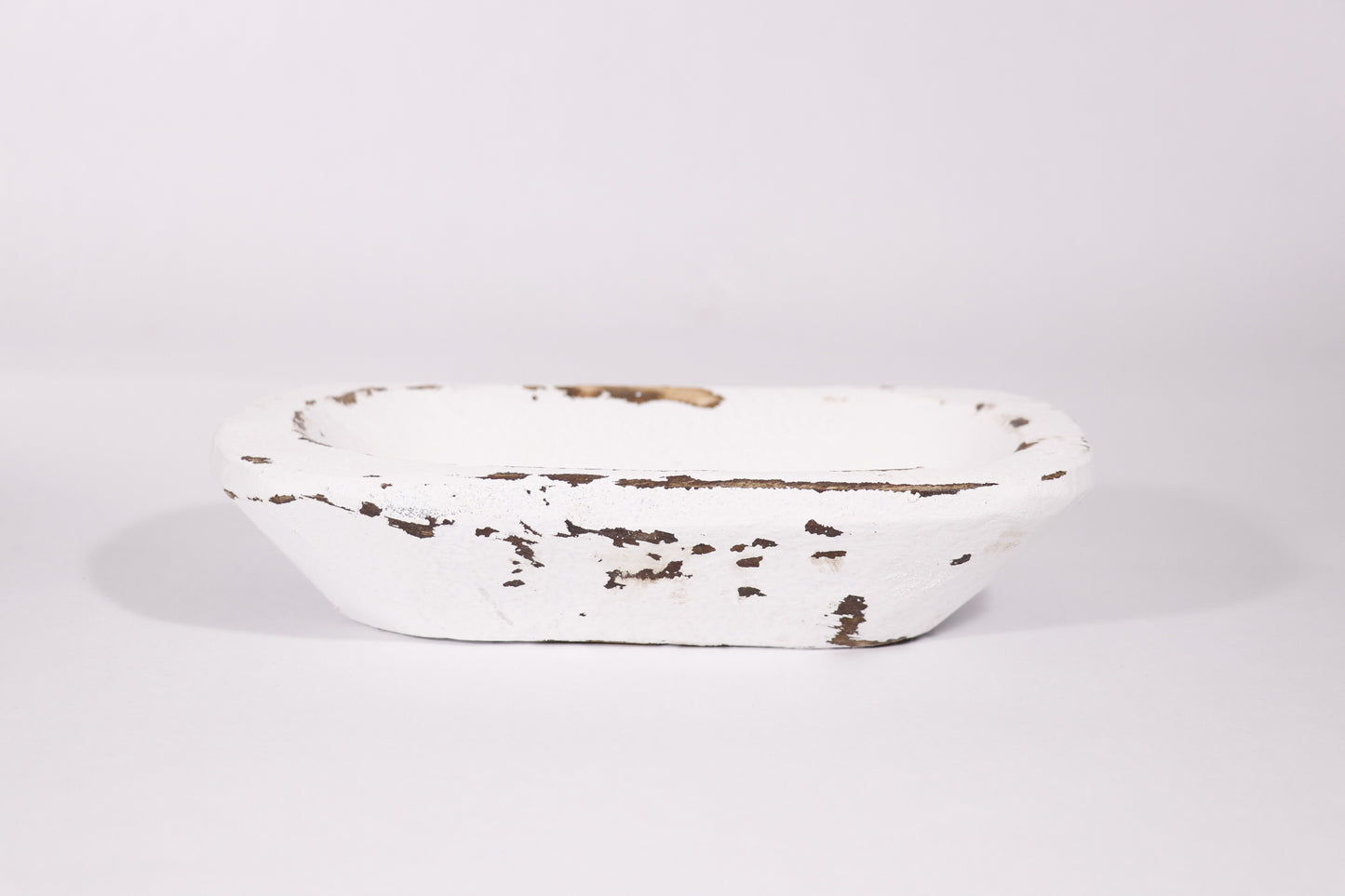 Rustic Painted Dough Bowl In White